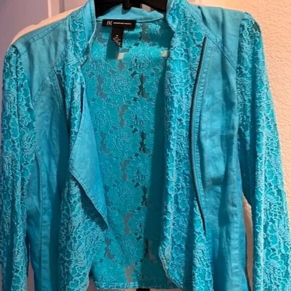 INC International Concepts Women’s Lace Fashion Jacket – Teal Blue – Size Medium - Picture 3 of 11